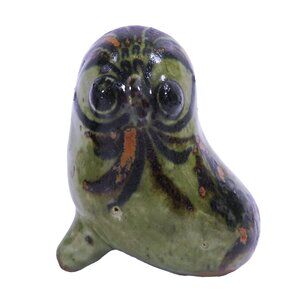 Vintage Heavy Mexican Red Clay Pottery Handmade Owl Bird 4" Tall 3" Wide Signed